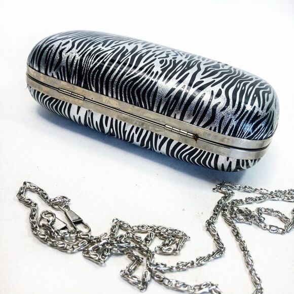 Kate Landry Silver Skull Zebra Hardshell Clutch Evening Bag - Picture 8 of 12